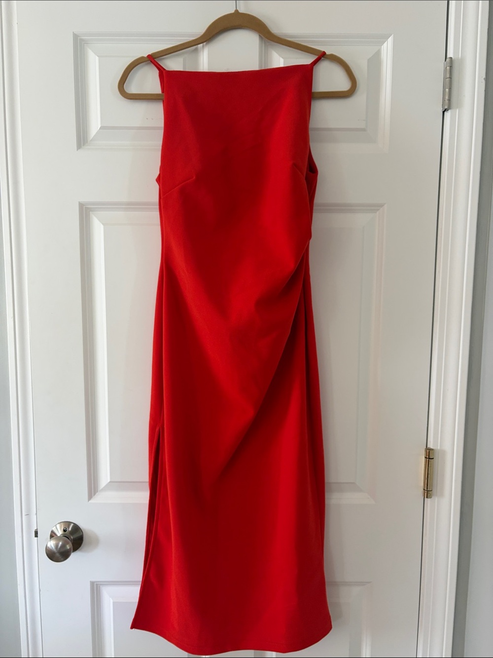 Women's Red Midi Slip Dress - Sleek Everyday Elegance